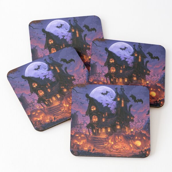 Item preview, Haunted Halloween House – Glowing Pumpkins Under the Full Moon designed and sold by Teniche.