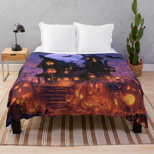 Item preview, Haunted Halloween House – Glowing Pumpkins Under the Full Moon designed and sold by Teniche.