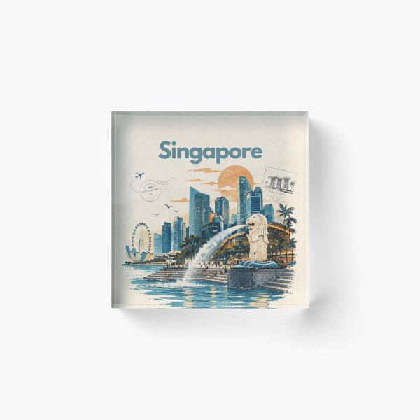 Item preview, Singapore Merlion Minimalist Travel Art - Marina Bay Skyline Illustration designed and sold by IslandWild Co.