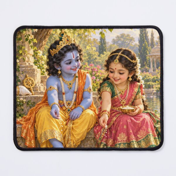 Item preview, Bala Vishnu and Bala Lakshmi Feeding Fish at a Lotus Pond designed and sold by Homyar.