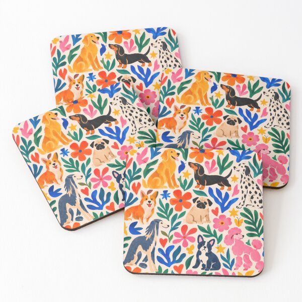 Item preview, Colorful Matisse Inspired Dog Folk Art Pattern designed and sold by Petsthetic.