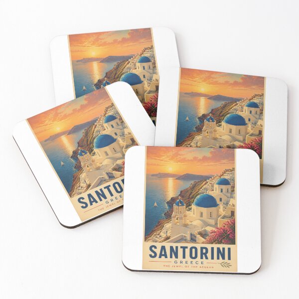 Item preview, Santorini Greece Jewel of the Aegean Vintage Travel Poster Art designed and sold by @SHINTOSARTSTORE.