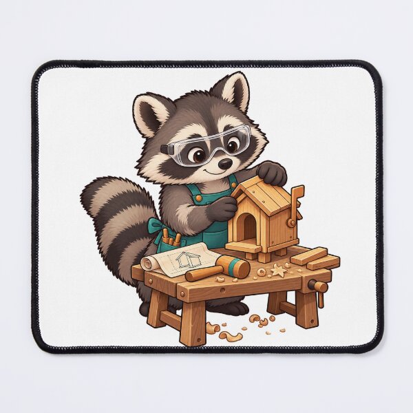 Item preview, Raccoon Woodshop Whiz Cute Woodworker Birdhouse designed and sold by CozyMigo.