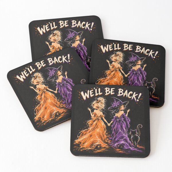 Item preview, We'll Be Back! – Two Witches and Black Cat Halloween Art designed and sold by byMosia.