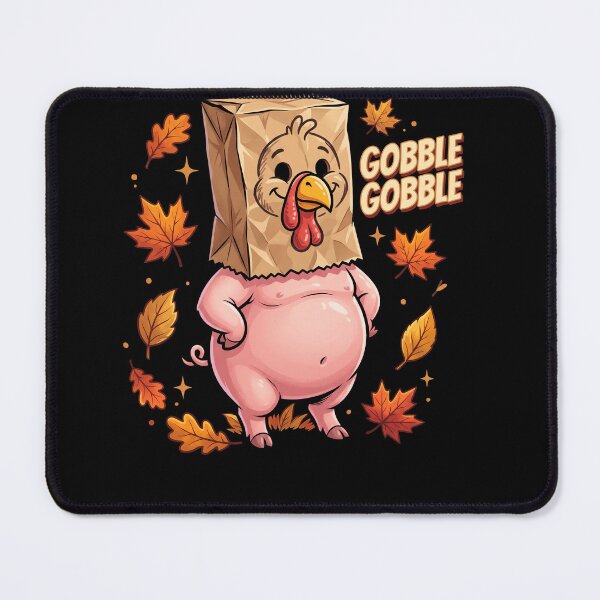 Item preview, Cute Pink Turkey with Paper Bag Mask and Orange Autumn Leaves Cartoon designed and sold by ArcaneArtistry.