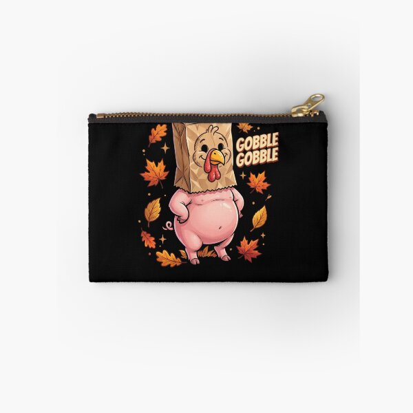 Item preview, Cute Pink Turkey with Paper Bag Mask and Orange Autumn Leaves Cartoon designed and sold by ArcaneArtistry.