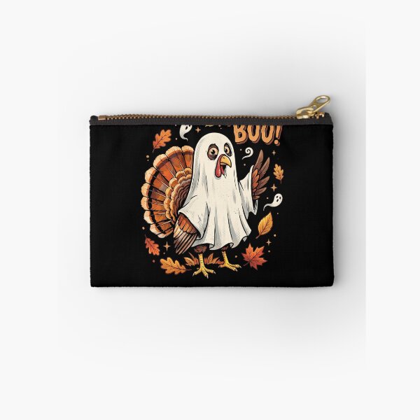 Item preview, Funny Ghost Costume Turkey with Autumn Leaves and Orange Halloween BOO Lettering designed and sold by ArcaneArtistry.