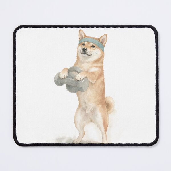 Item preview, Shiba Inu Weightlifting Watercolor Illustration designed and sold by DoodleMenagerie.