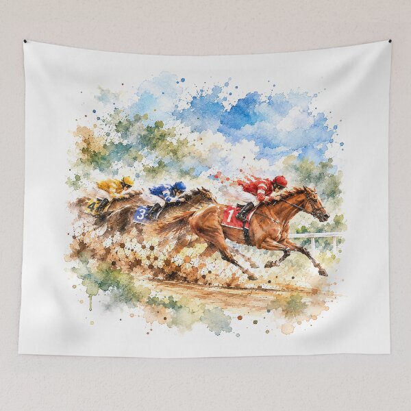 Item preview, Thunder of the Race – Dramatic Horse Racing Watercolor Art, Galloping Horses and Jockeys designed and sold by Windy-market.