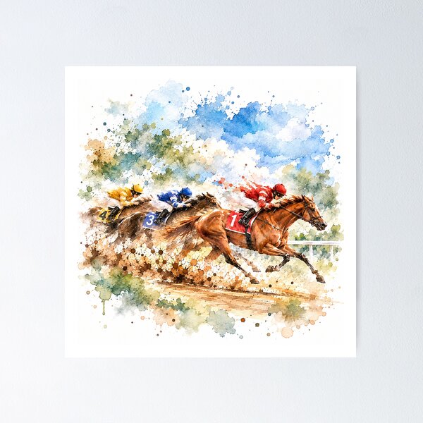 Item preview, Thunder of the Race – Dramatic Horse Racing Watercolor Art, Galloping Horses and Jockeys designed and sold by Windy-market.