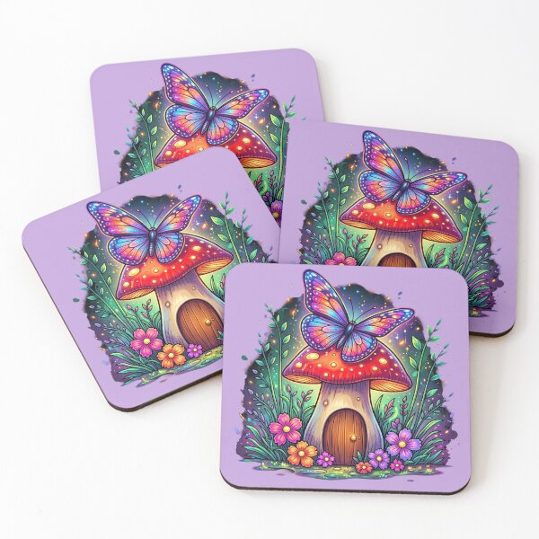 Item preview, Magic Mushroom House - Glowing Butterfly in an Enchanted Forest designed and sold by Chroma Dreams .