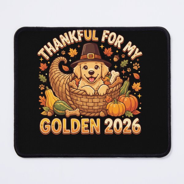 Item preview, Golden Retriever in Pilgrim Hat with Autumn Harvest Basket Illustration designed and sold by ArcaneArtistry.