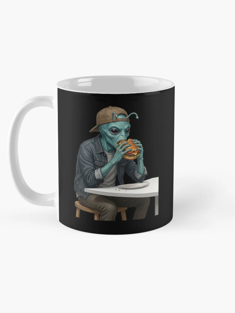 Thumbnail 5 of 6, Coffee Mug, Alien eats burger designed and sold by ReneMM.
