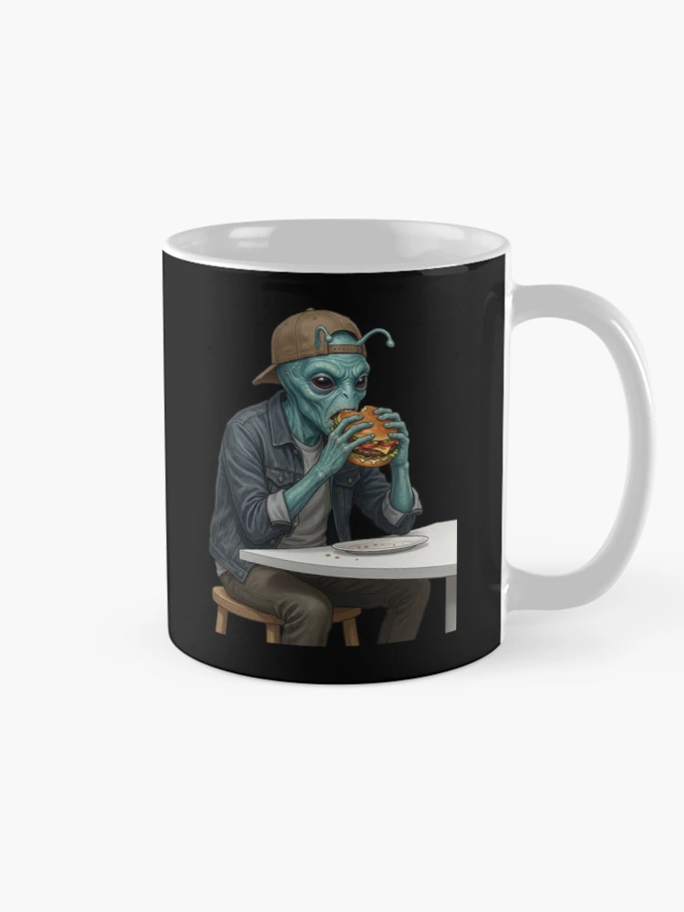 Thumbnail 3 of 6, Coffee Mug, Alien eats burger designed and sold by ReneMM.