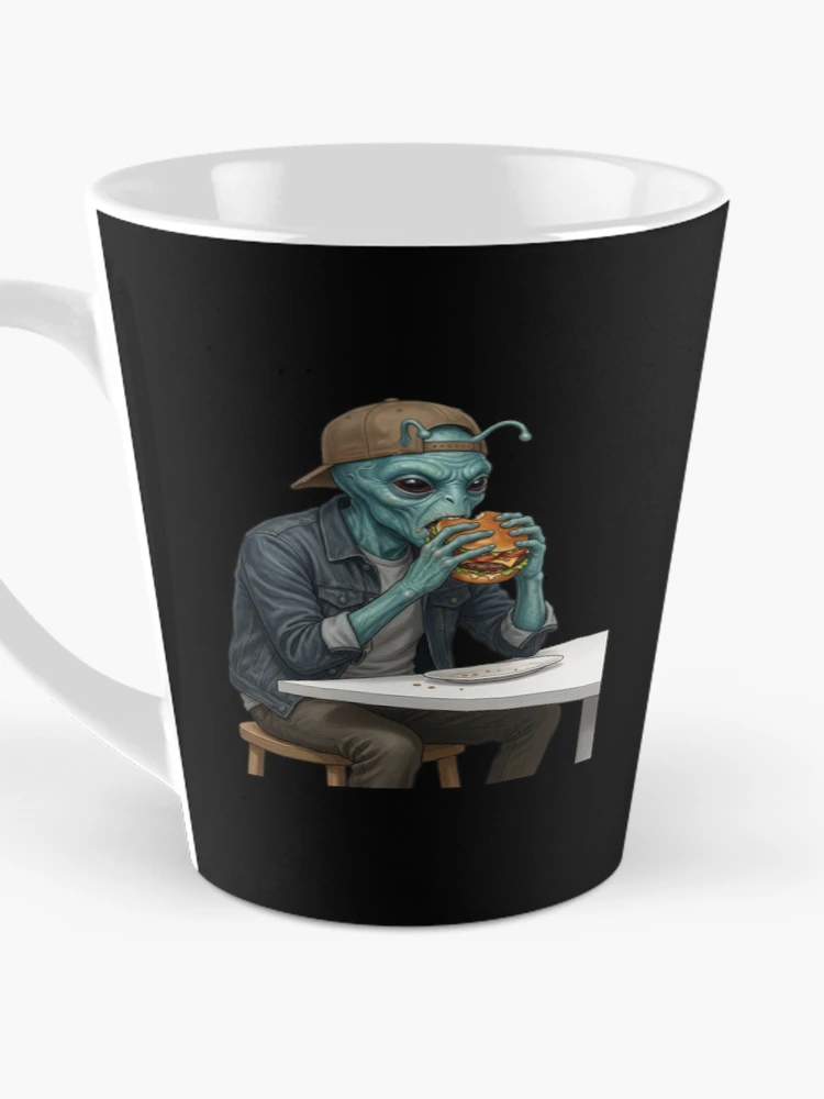 Thumbnail 3 of 4, Coffee Mug, Alien eats burger designed and sold by ReneMM.
