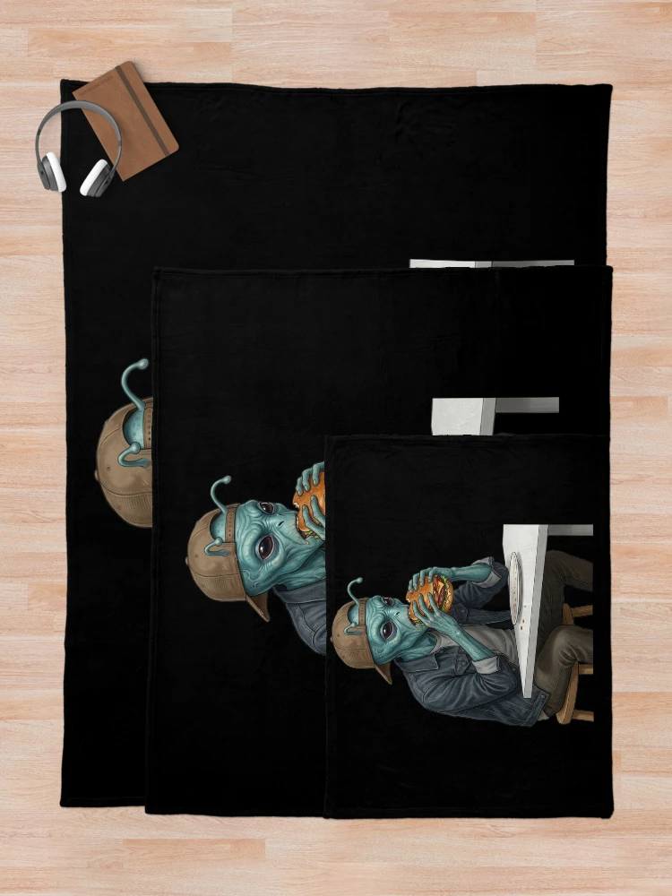 Thumbnail 5 of 6, Throw Blanket, Alien eats burger designed and sold by ReneMM.