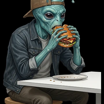 Artwork thumbnail, Alien eats burger by ReneMM
