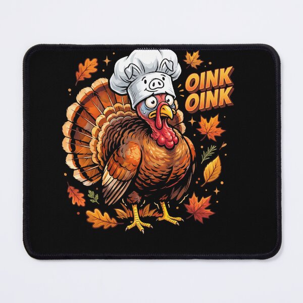 Item preview, Cartoon Thanksgiving Turkey Chef with Autumn Leaves and Oink Oink Text designed and sold by ArcaneArtistry.