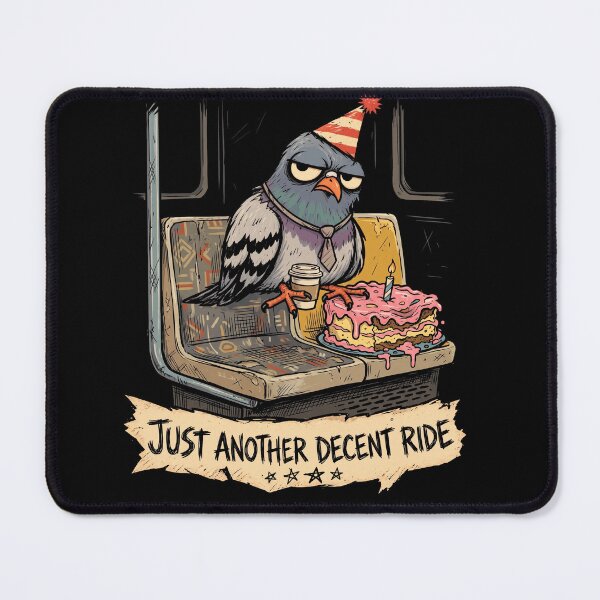 Item preview, Grumpy Blue Gray Cartoon Bird with Party Hat and Pink Birthday Cake designed and sold by ArcaneArtistry.
