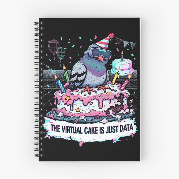 Item preview, Cyberpunk Birthday Cake with Party Bird, VR Goggles and Neon Pixel Art designed and sold by ArcaneArtistry.