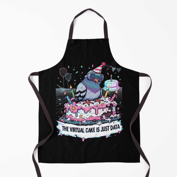 Item preview, Cyberpunk Birthday Cake with Party Bird, VR Goggles and Neon Pixel Art designed and sold by ArcaneArtistry.