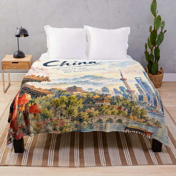 Item preview, China Watercolor Landscape – Traditional Pagoda & Shanghai Skyline designed and sold by TeikunShop.