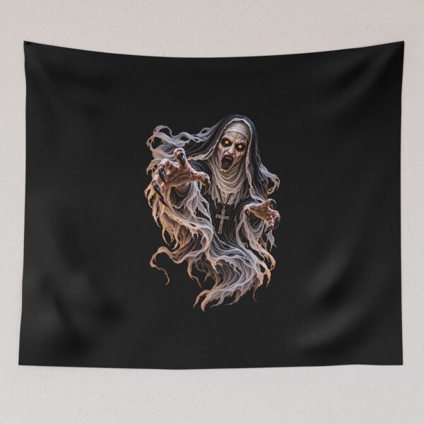 Item preview, Terrifying Demon Nun Ghost with Glowing Eyes – Halloween Horror designed and sold by Les-Ink-Studio.