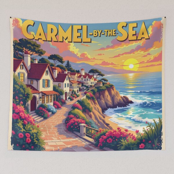 Item preview, Carmel-by-the-Sea California – Vintage Coastal Sunset Travel Poster designed and sold by LSVart.