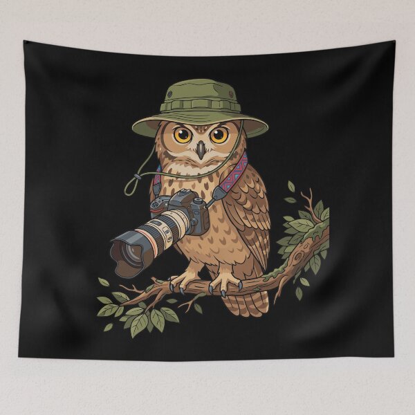 Item preview, Cute Burrowing Owl Photographer with Camera Design Trail designed and sold by Colorfulman.