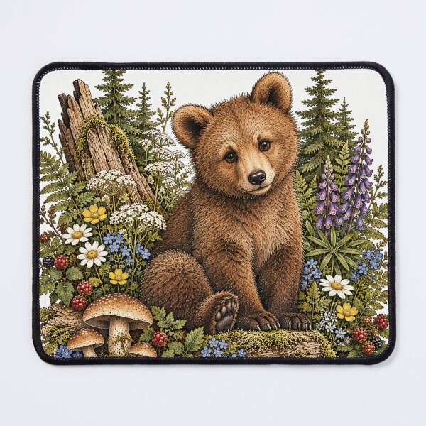 Item preview, Vintage Bear Cub Woodland Botanical Illustration designed and sold by lovepower.