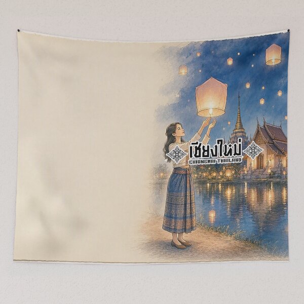 Item preview, Chiang Mai Yi Peng Festival glowing lanterns in the night designed and sold by Vanich-Panich.