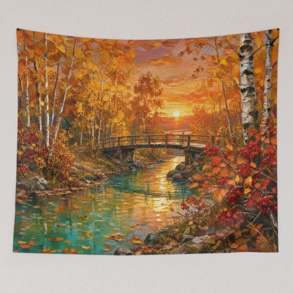 Item preview, Autumn Forest Stream with Wooden Bridge designed and sold by AnnArtshock.