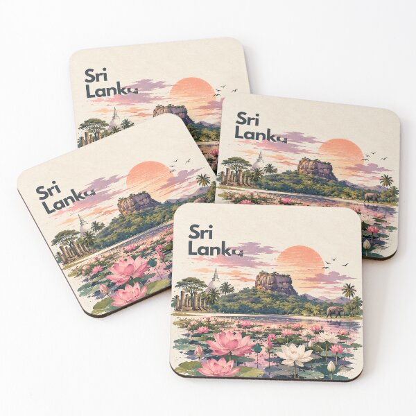 Item preview, Sigiriya Sri Lanka Travel Art – Lion Rock & Lotus Lake Vintage Illustration designed and sold by IslandWild Co.