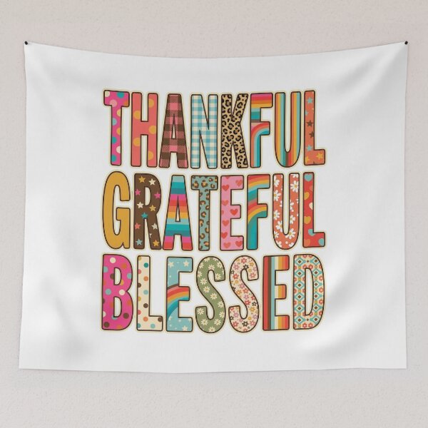 Item preview, Retro Thankful Grateful Blessed Colorful Fall Thanksgiving Typography designed and sold by DesignDenDo ⭐⭐⭐⭐⭐.