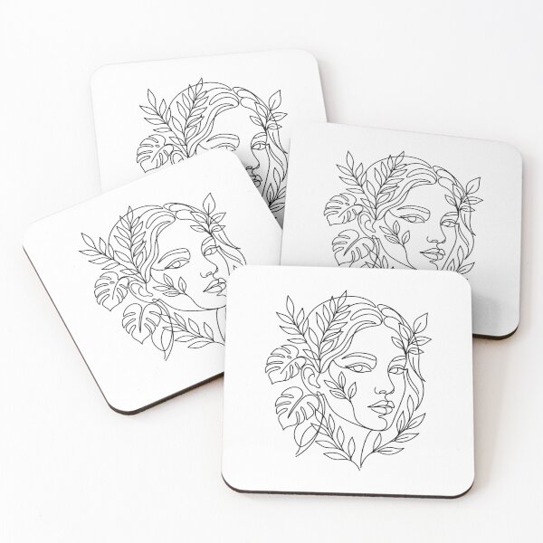 Item preview, Minimalist Line Art Face Botanical Leaves Boho designed and sold by luxury-style.