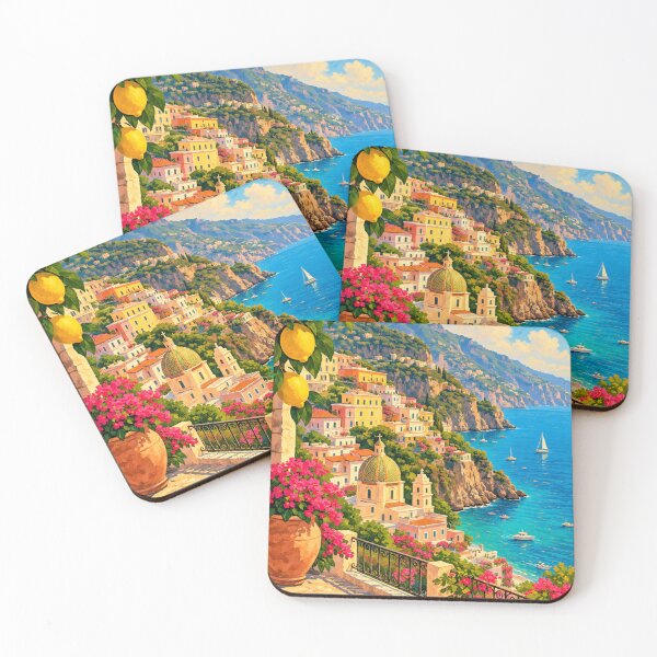 Item preview, Amalfi Coast Italy Lemons Bougainvillea Vintage Travel Poster Art designed and sold by @SHINTOSARTSTORE.