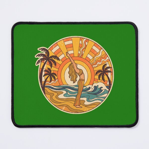 Item preview, Retro Sunset Yoga Beach Graphic – Vintage Sunset Stretch & Palm Trees Art designed and sold by MyHappyArtShop.