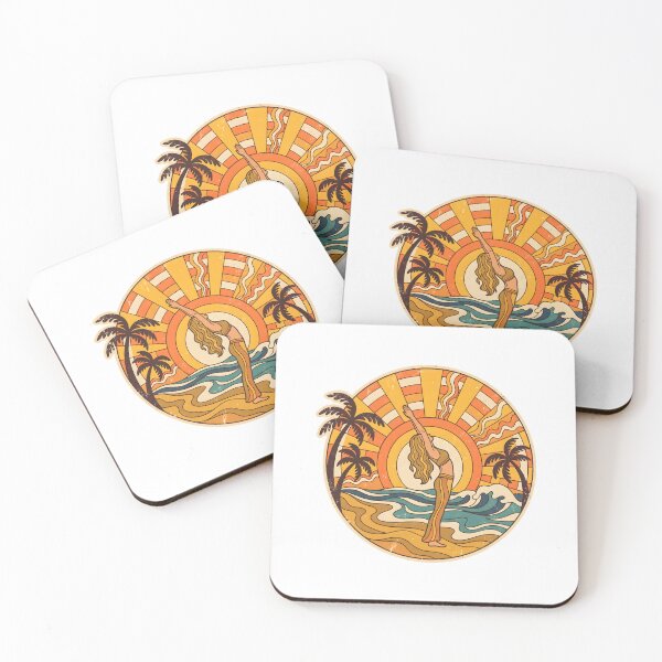 Item preview, Retro Sunset Yoga Beach Graphic – Vintage Sunset Stretch & Palm Trees Art designed and sold by MyHappyArtShop.