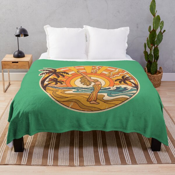 Item preview, Retro Sunset Yoga Beach Graphic – Vintage Sunset Stretch & Palm Trees Art designed and sold by MyHappyArtShop.