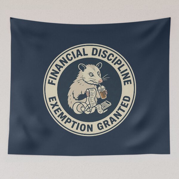 Item preview, Funny Opossum Financial Discipline Exemption Granted Badge designed and sold by DripCultureLab.