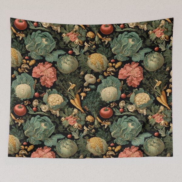 Item preview, Cabbage & Fresh Vegetables Vegetarian Food Retro Pattern designed and sold by SecretDicer.