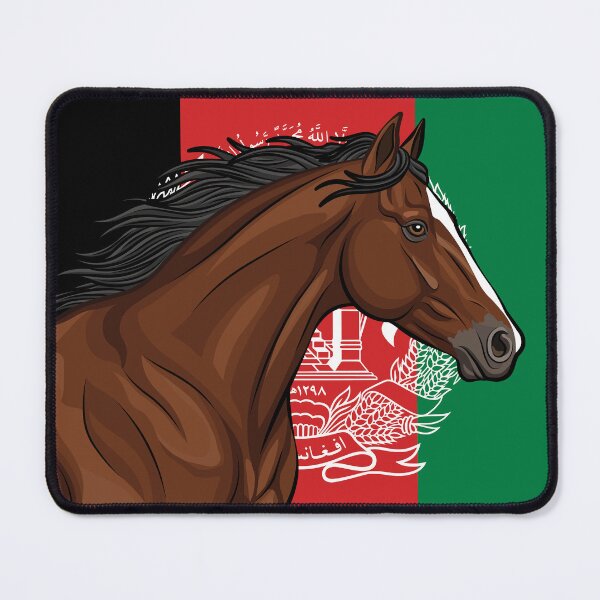 Item preview, The Afghan horse in front of the Afghan flag designed and sold by Cheval-de-coeur.