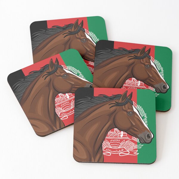 Item preview, The Afghan horse in front of the Afghan flag designed and sold by Cheval-de-coeur.