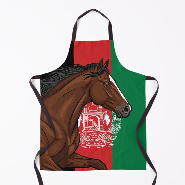 Item preview, The Afghan horse in front of the Afghan flag designed and sold by Cheval-de-coeur.