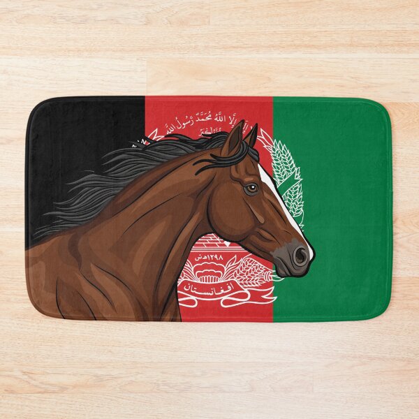 Item preview, The Afghan horse in front of the Afghan flag designed and sold by Cheval-de-coeur.