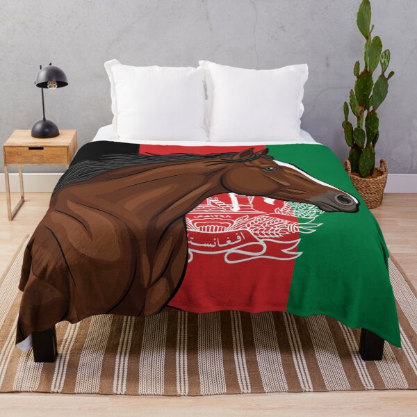 Item preview, The Afghan horse in front of the Afghan flag designed and sold by Cheval-de-coeur.