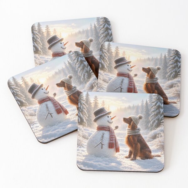 Item preview, Irish Setter and Snowman in Winter Forest designed and sold by Maria Dryfhout.