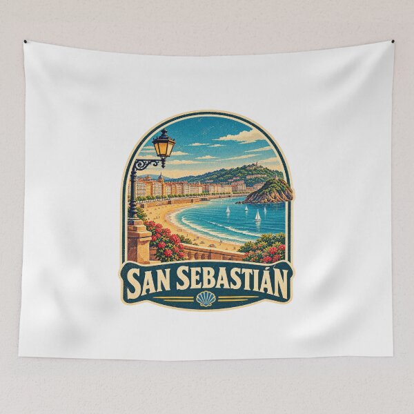 Item preview, Vintage San Sebastian Spain Travel Badge Poster & Gift designed and sold by Globalcitytees.