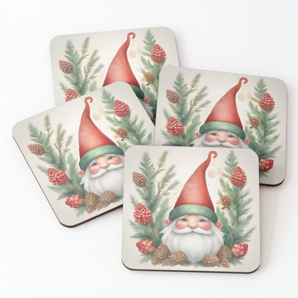 Item preview, Christmas Gnome with Pine Wreath Watercolor designed and sold by ChromaLens.