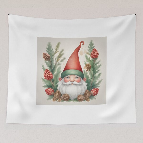 Item preview, Christmas Gnome with Pine Wreath Watercolor designed and sold by ChromaLens.